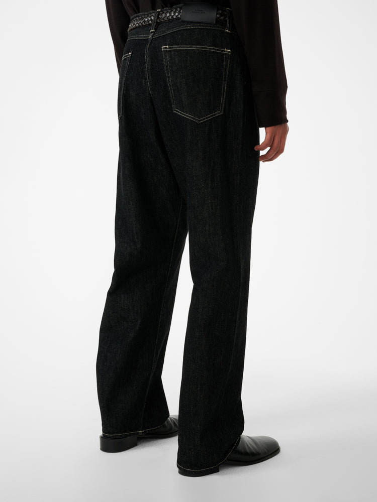 Marylebone Straight Leg Denim Pant in Black / White Weft