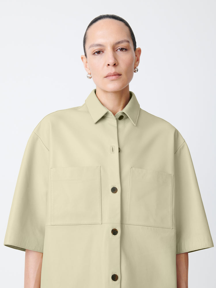 Porta Leather Shirt in Dove