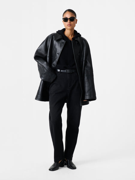 Women's Designer Ridger Leather Coat | Bonded Lamb Leather | Black