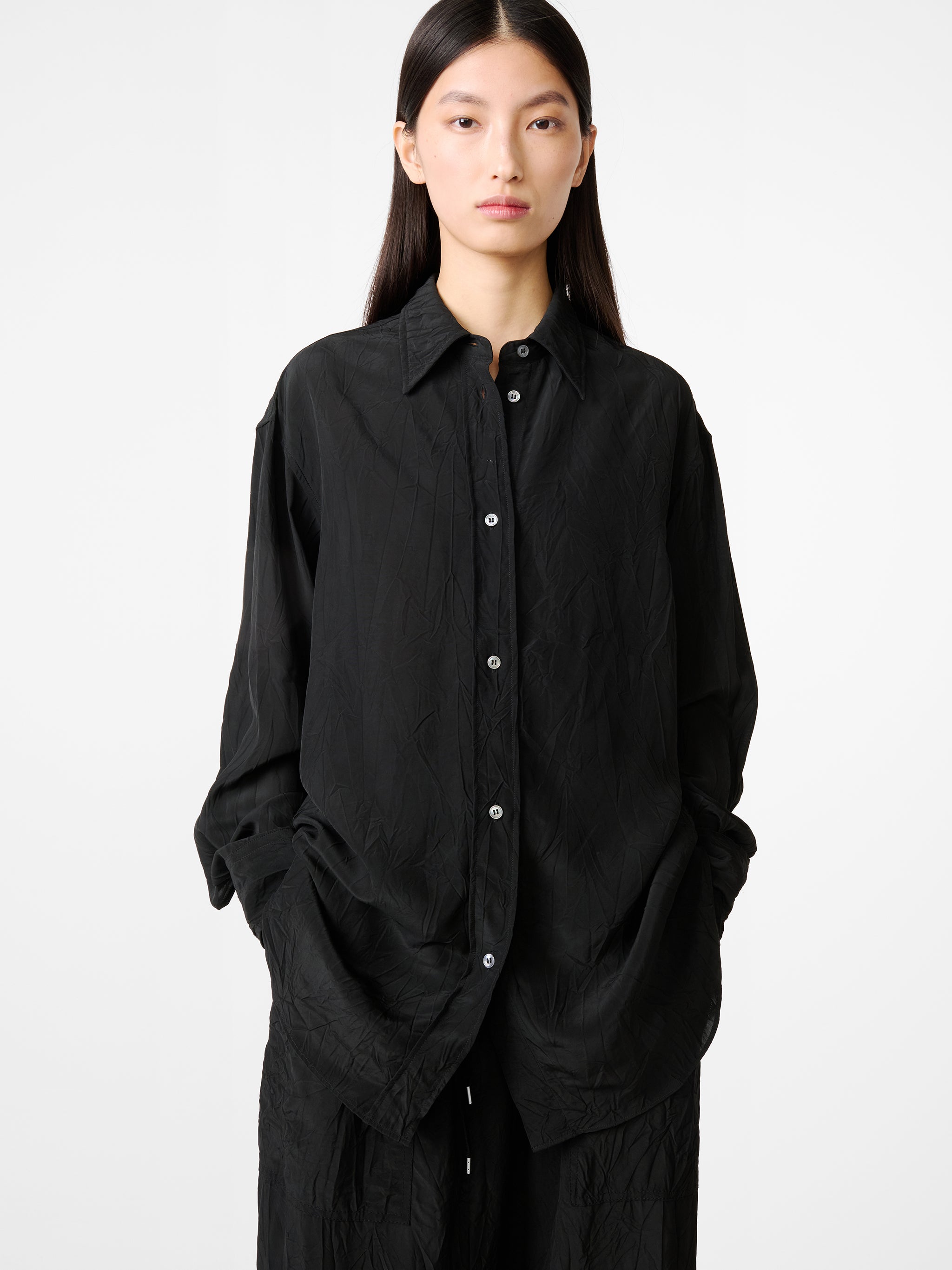 STUDIO NICHOLSON◆長袖シャツ/0/レーヨン/BLK/52-10-822012// STUDIO NICHOLSON◇長袖シャツ/0/レーヨン/BLK/52-10-822012// 来る