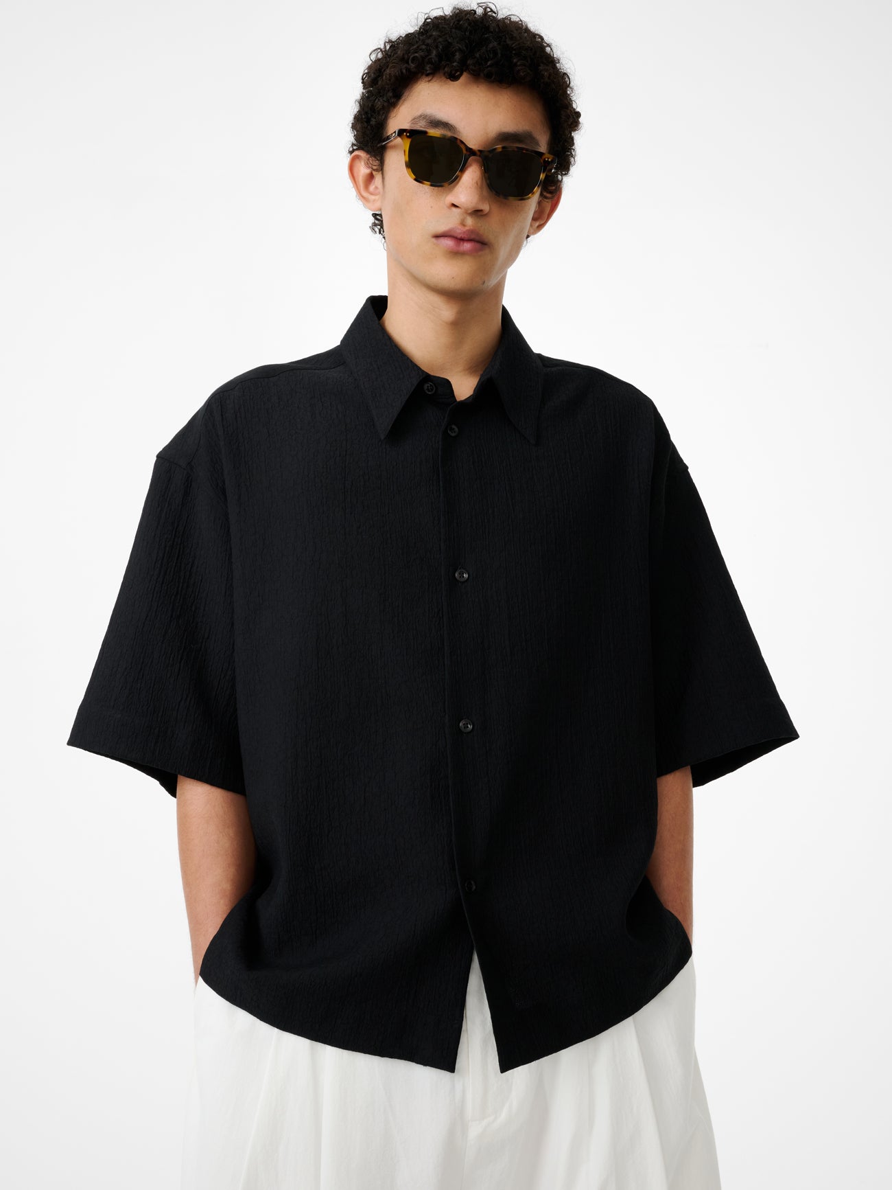 Sanko Matelasse Shirt in Black - Studio Nicholson