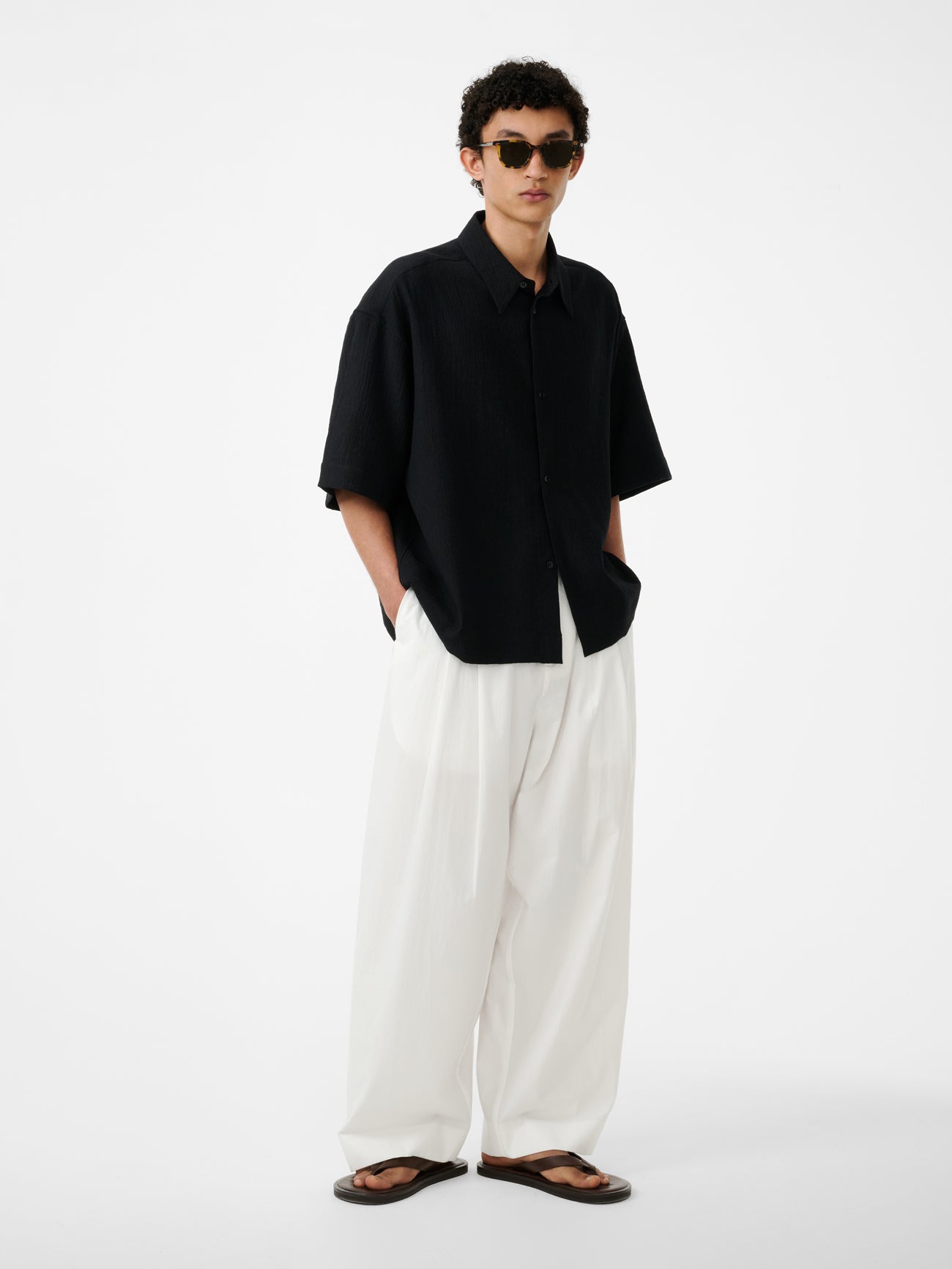 Sanko Matelasse Shirt in Black - Studio Nicholson