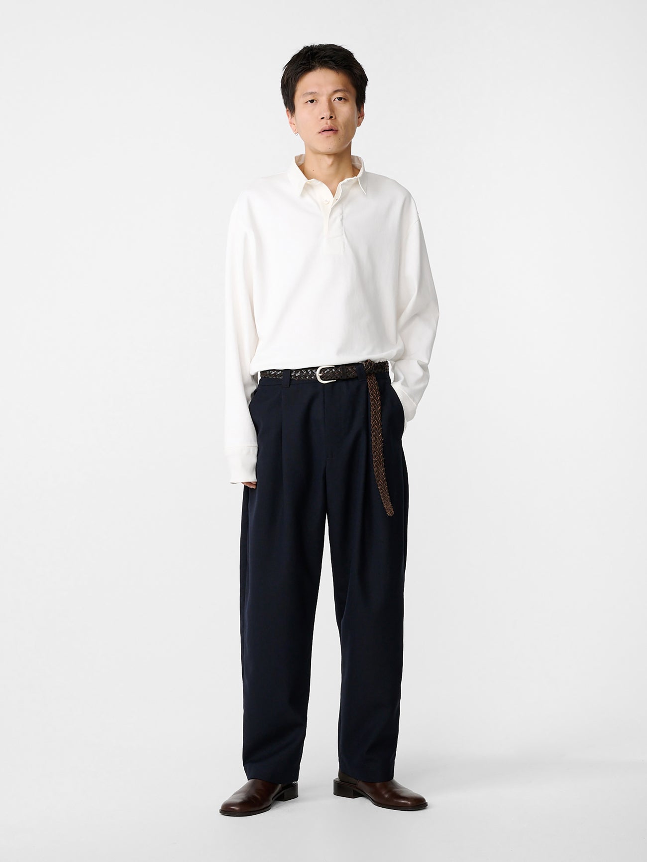 Tuck Heritage Wool Pant in Darkest Navy