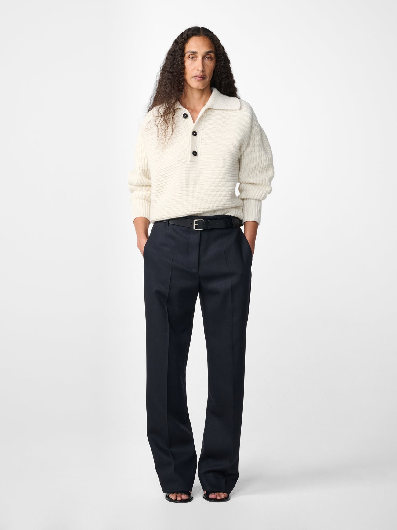 Walton Lambswool Knit Polo in Parchment