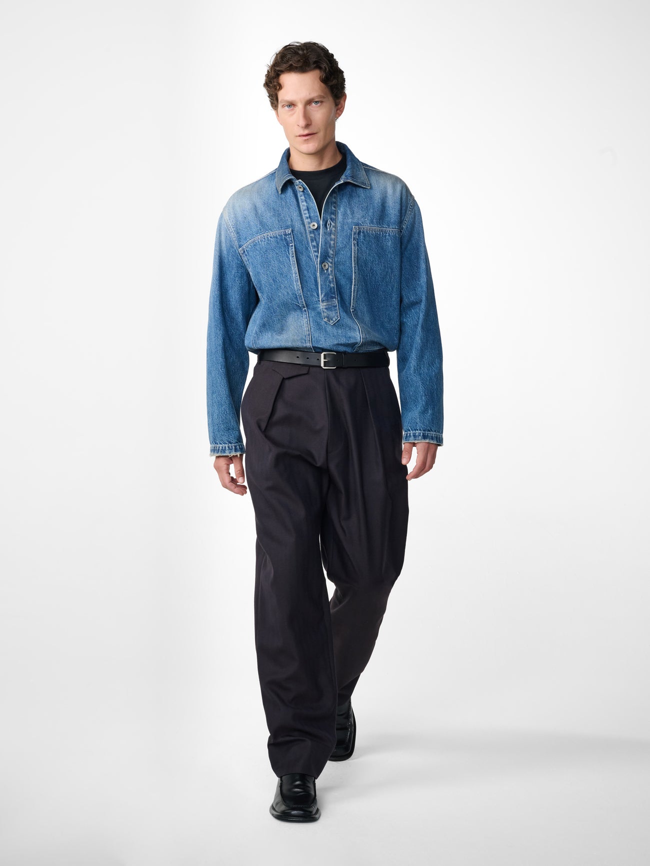 York Denim Polo Shirt in Thrashed Indigo Wash