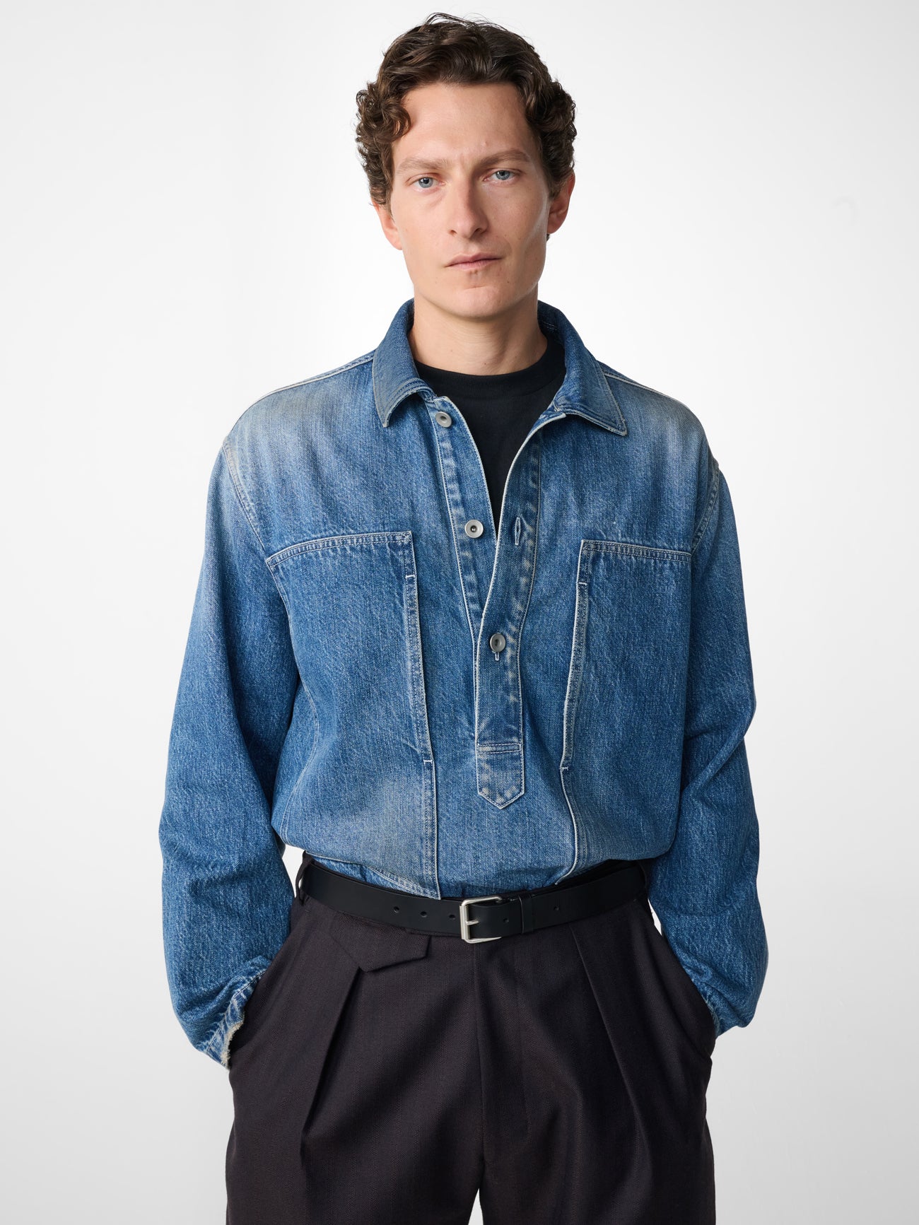 York Denim Polo Shirt in Thrashed Indigo Wash