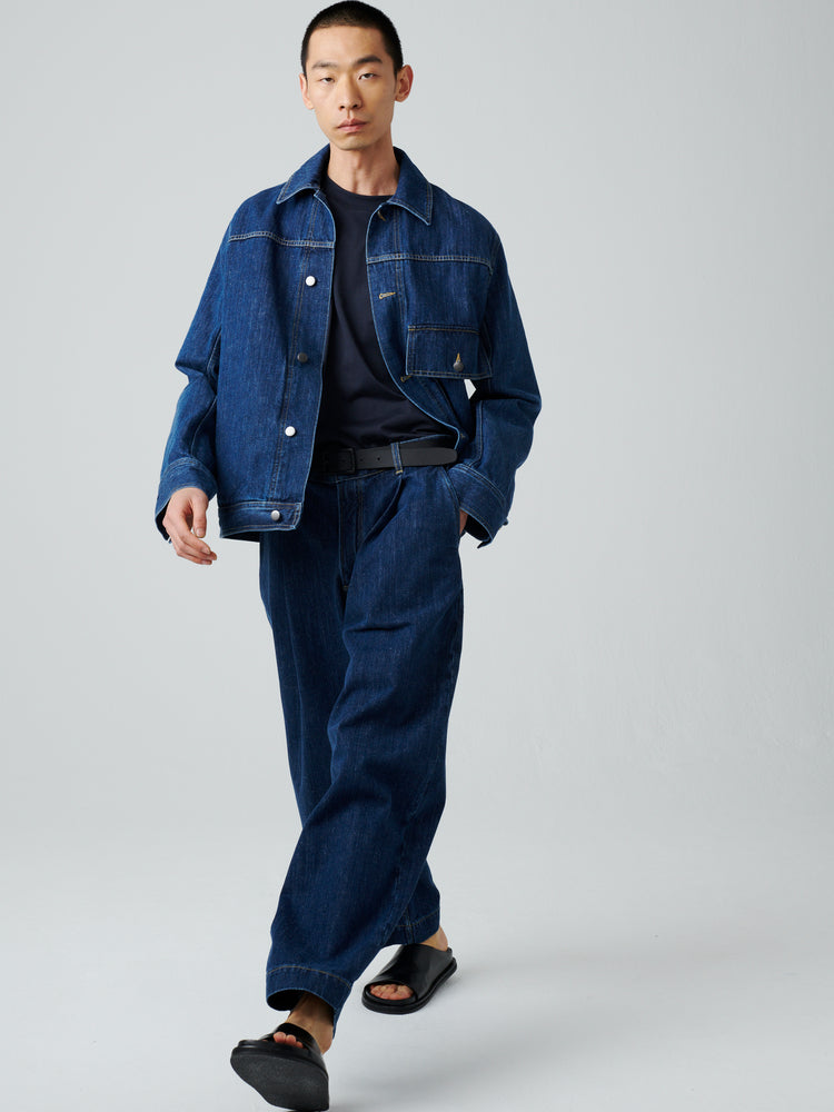 Lazar Washed Denim Jacket in Indigo